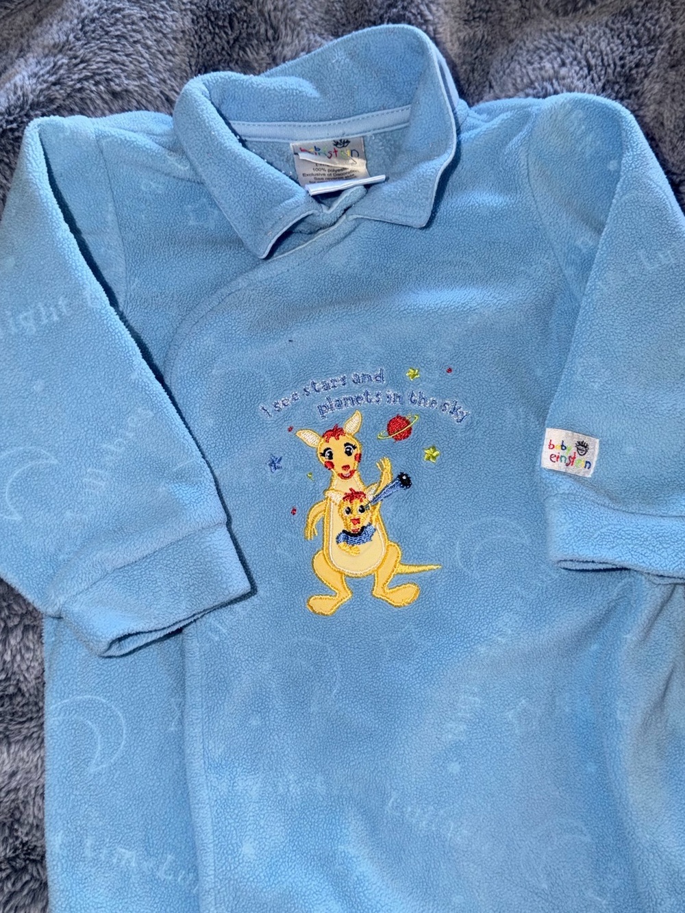 Vintage Y2K Baby Einstein Blue Baby Fleece footie pajama with Kangaroo Graphic
